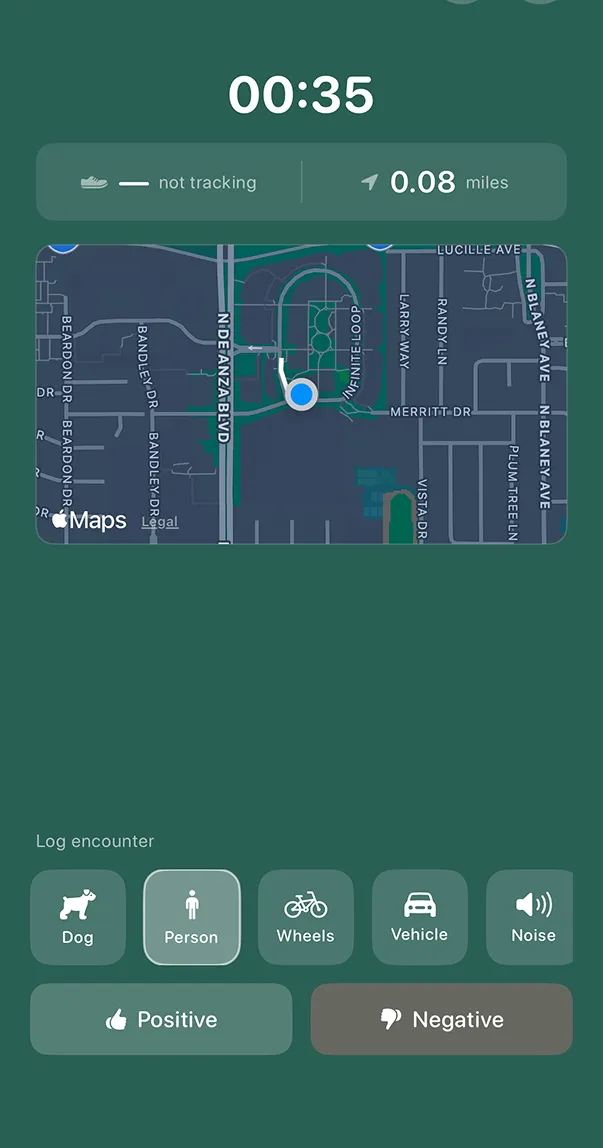Live walk tracking, with encounters.